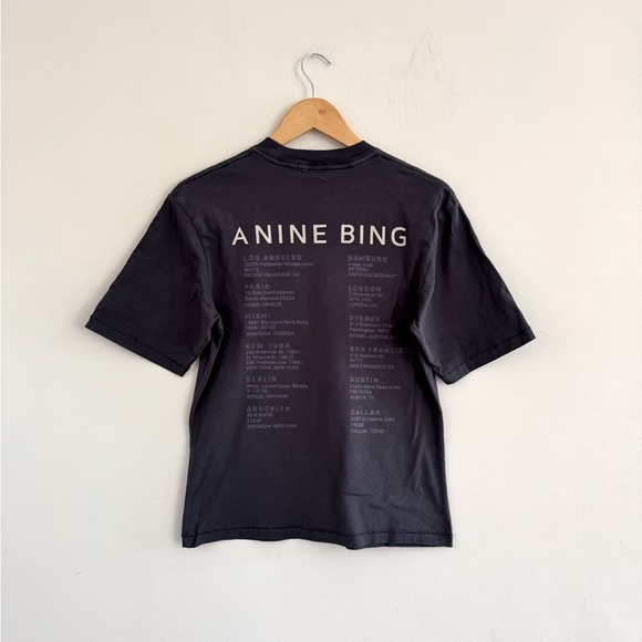 Anine Bing Joel Stardust Tee in Washed Black – Size Small - Picture 4 of 6
